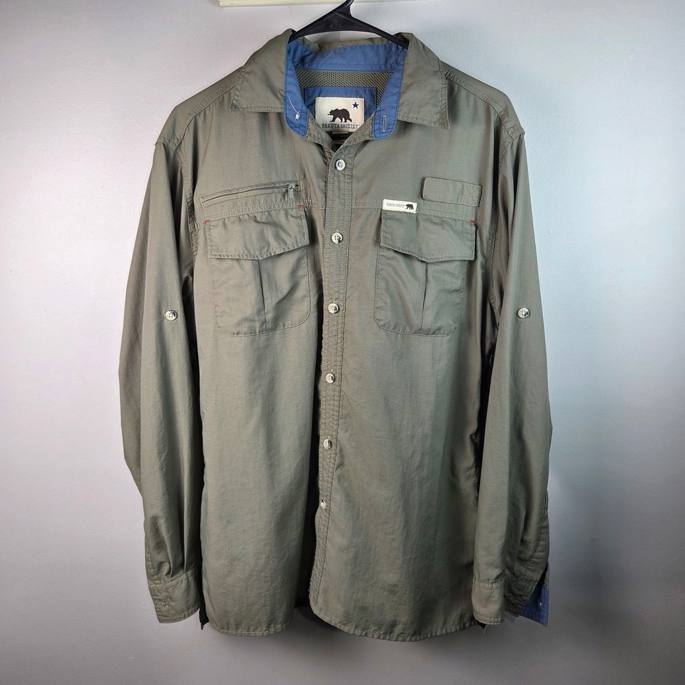 Dakota‎ Grizzly Fishing Shirt Mens Medium Green Excellent Vented Hiking Outdoor